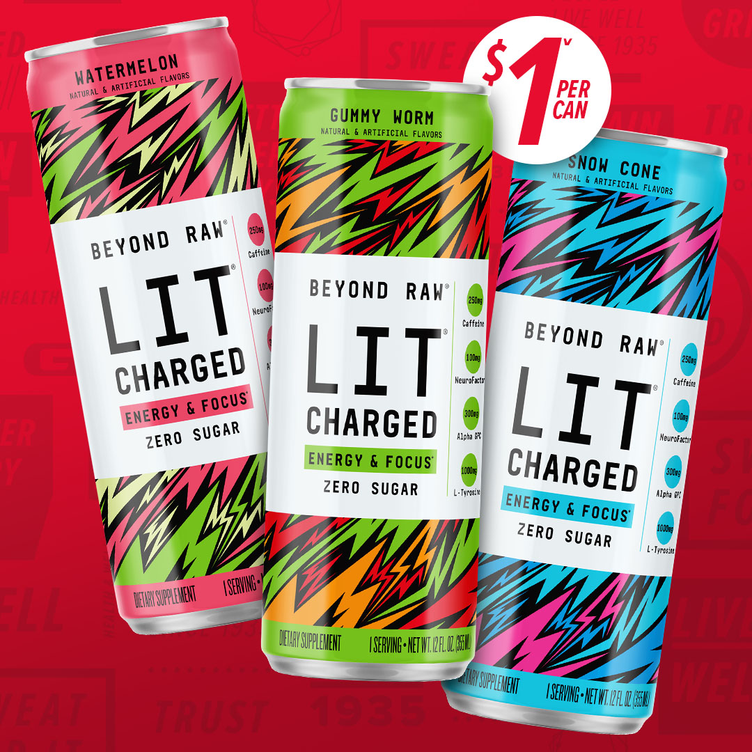 BEYOND RAW®LIT™ CHARGED singles are CURRENTLY only $1 at select GNC stores for a limited time. 🗣️ Limit 6 cans.