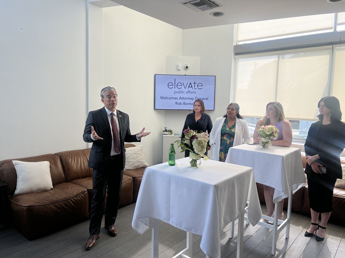 WeElevatePA's tweet photo. Thank you to Attorney General Rob Bonta for being our guest at Elevate Public Affairs. Our staff is inspired by your story and your leadership, and we appreciate the fruitful opportunity for Los Angeles business and community leaders to engage in an exchange of ideas. https://t.co/b3yZuIlVug