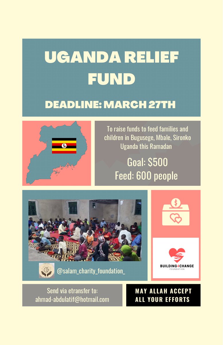 Building4Change's tweet image. Uganda Relief Fund 🇺🇬
Feed families a warm iftar dinner during Ramadan 🌙