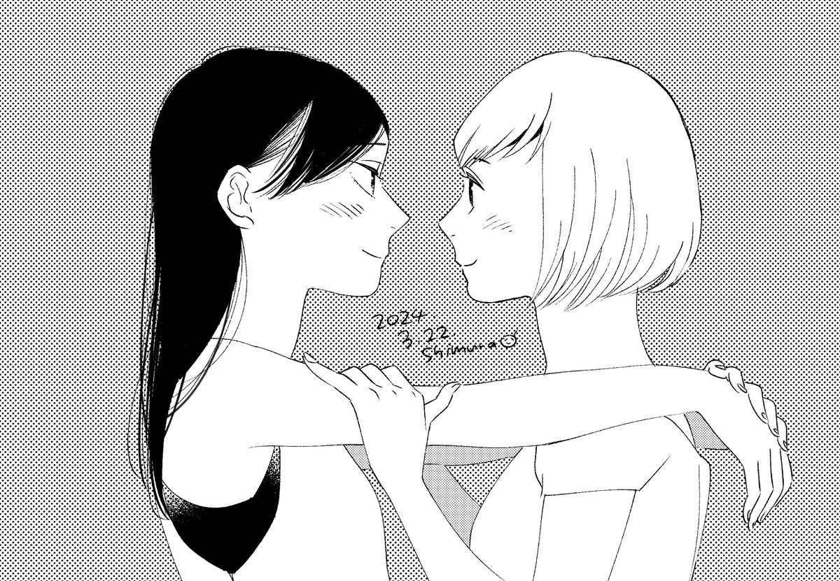さっき配信で描いた絵にトーンを貼りました。綾乃の頭も少々削ってます(やはり大きかった) 