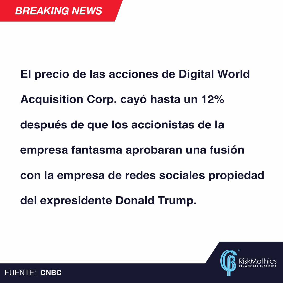 RiskMathicsFI's tweet photo. Permanece al día con las innovaciones más recientes en Finanzas, Trading, IA y Tecnología.: https://t.co/JU1QDq2gRK
#riskmathics #risk #NextGenerationInFinancialTraining #CNBC #StockMarket #Price #DigitalWorldAcquisitionCorporation #DonaldTrump #EEUU #Finance #RedesSociales https://t.co/j6pHrkjfhz