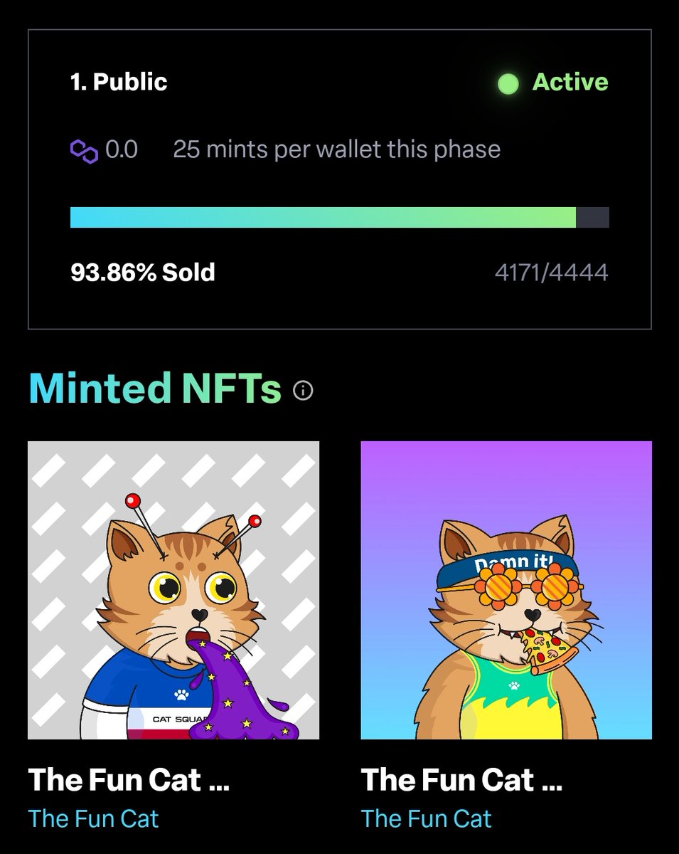 TheFunCat's tweet image. Meow😺😺😺

Thanks for the appreciation, it's 93.86%, and still available at👉
launchmynft.io/collections/0x…

Powered By @0xPolygon⚡️
#NFTCommunity #mint #NFTsales #PolygonCommunity #onPolygon #NFT