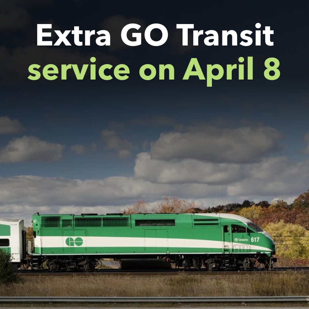 Headed to Niagara Falls for solar eclipse celebrations, or the Blue Jays home opener on April 8? Get there safely and affordably with increased GO Transit service. bit.ly/3vrgTfN @NiagaraFalls #solareclipse #bluejayshomeopener