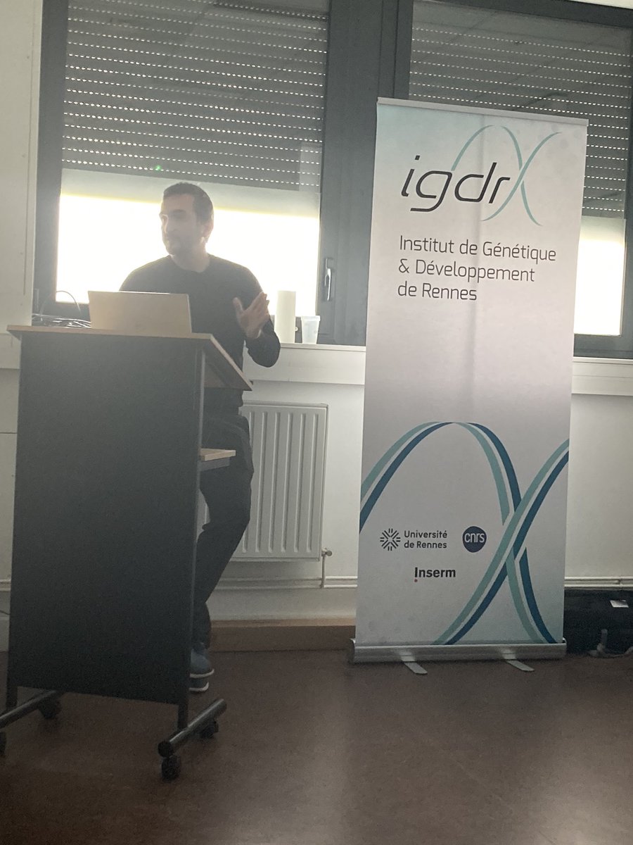 MuscleFlyLab's tweet photo. Wonderful to have Jonathan Enriquez @TheEnriquezLab at @IGDRennes today talking about his latest work on muscle identity establishment 💪👌 Kudos to @camil_g and all the group members @IGFLyon for this #tourdeforce ! https://t.co/fLFEswWoSs