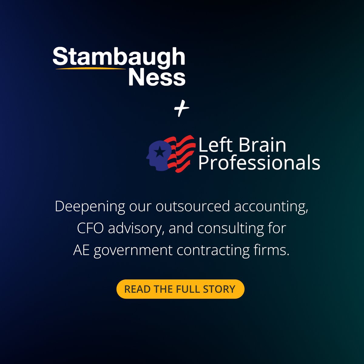 We're thrilled to announce that we're joining forces with <a href="/StambaughNess/">Stambaugh Ness</a> , a leading provider of professional services for the Architecture &amp; Engineering (AE) government contracting industry!

bit.ly/3vyp6Pc

#GovCon #Acquisition #StambaughNess #LeftBrainProfessionals