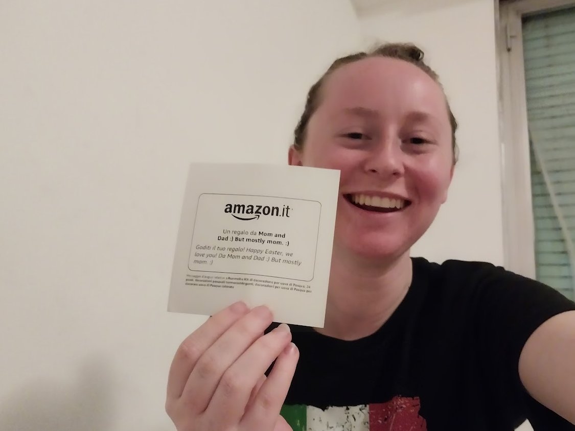 bchambers1's tweet image. I laughed at this picture this morning, because we all know it's true. My wife sent a little Amazon gift to our daughter, in Italy. It says "Happy Easter, we love you! Mom and Dad :) But mostly mom :) " 😆😆

#Easter #MissionaryWork #Italy #MomsRock #Amazon