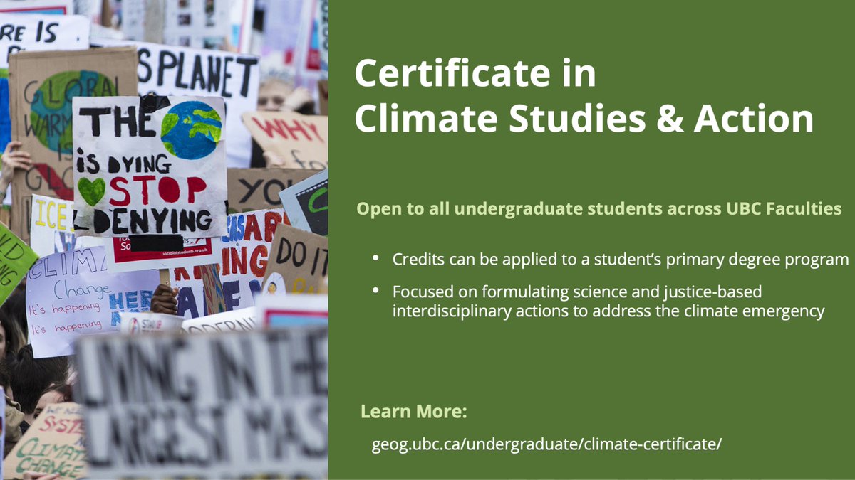 Apply now for the Certificate in Climate Studies and Action! 🌍 This interdisciplinary 18 credit undergraduate certificate is designed for students across any UBC faculty. Credits can be applied to your primary degree program. Learn more and apply: bit.ly/climate-certif…