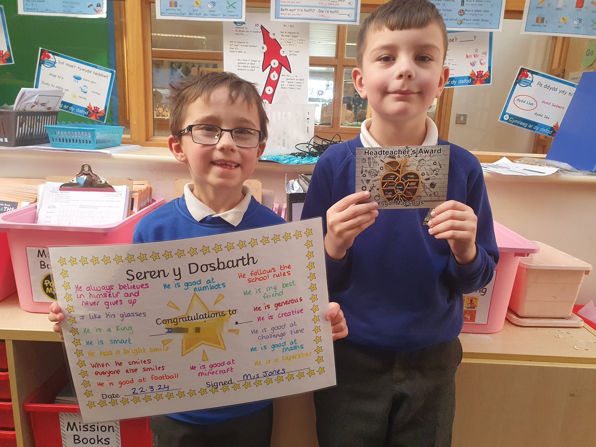 Today we are celebrating these two superstars! Well done boys 🌟 @YsgolMaesglas