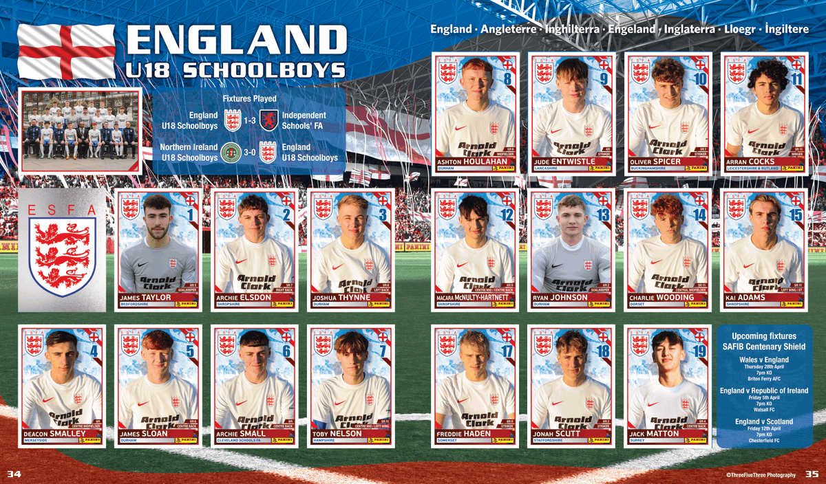 🏴󠁧󠁢󠁥󠁮󠁧󠁿ESFA Panini stickers🏴󠁧󠁢󠁥󠁮󠁧󠁿

Check out our @officialpanini digital sticker spreads for the England U15 Schoolgirl and England U18 Schoolboy squads  🙌 🏴󠁧󠁢󠁥󠁮󠁧󠁿 another exciting addition to our players' international experience!

More information 👇
🔗 loom.ly/Mv7JNns
🔴🔵⚪