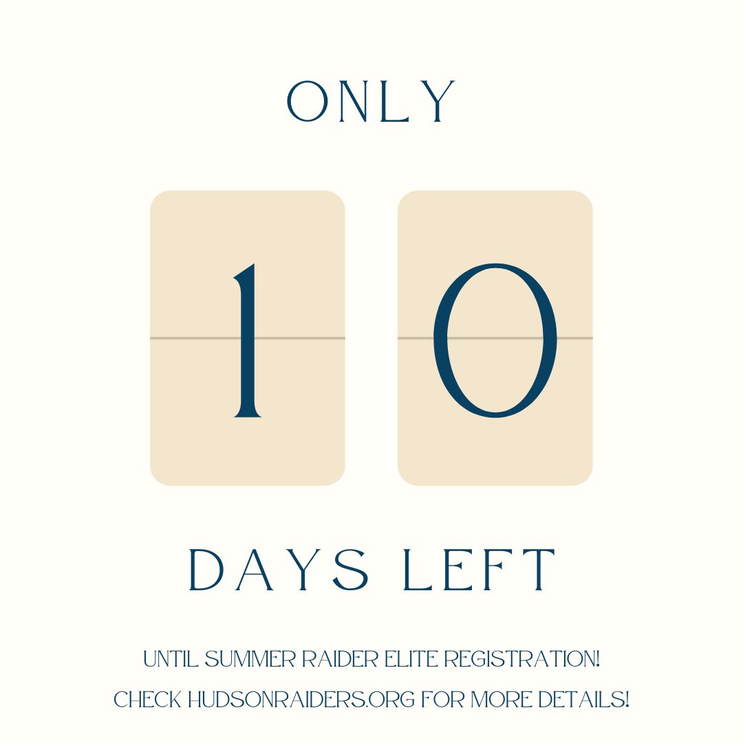 Hudson Student Athletes keep an eye out. Summer registration is only 10 days away! Registration opens at midnight on April 1! Go to hudsonraiders.org/schools/hudson… for more information!