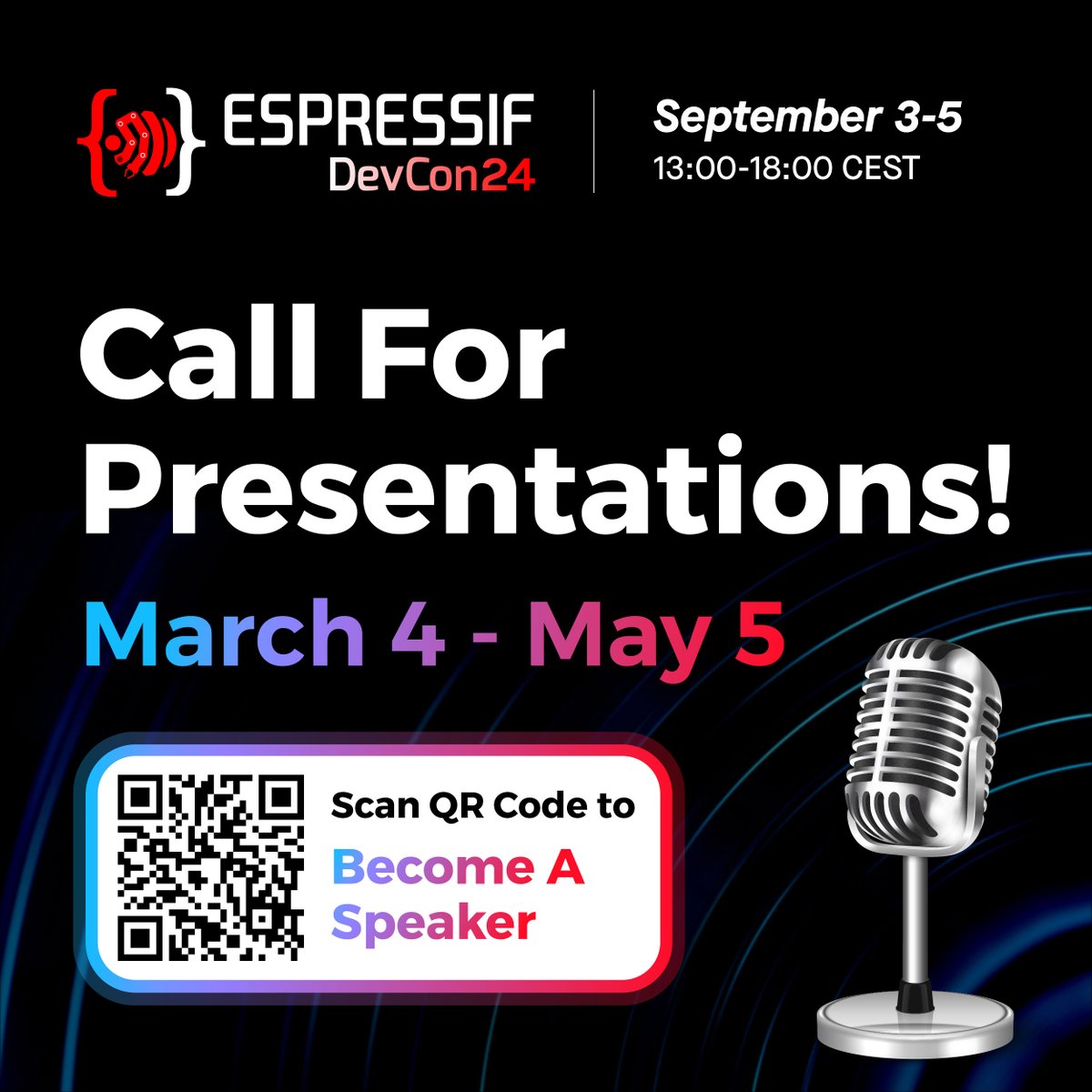 Call for Presentations is Now Open for DevCon24! 🚀 Don't miss this opportunity to showcase your work, connect with fellow IoT innovators, and contribute to the vibrant discourse at DevCon24. Submit your presentation proposal today and be a part of something extraordinary! For