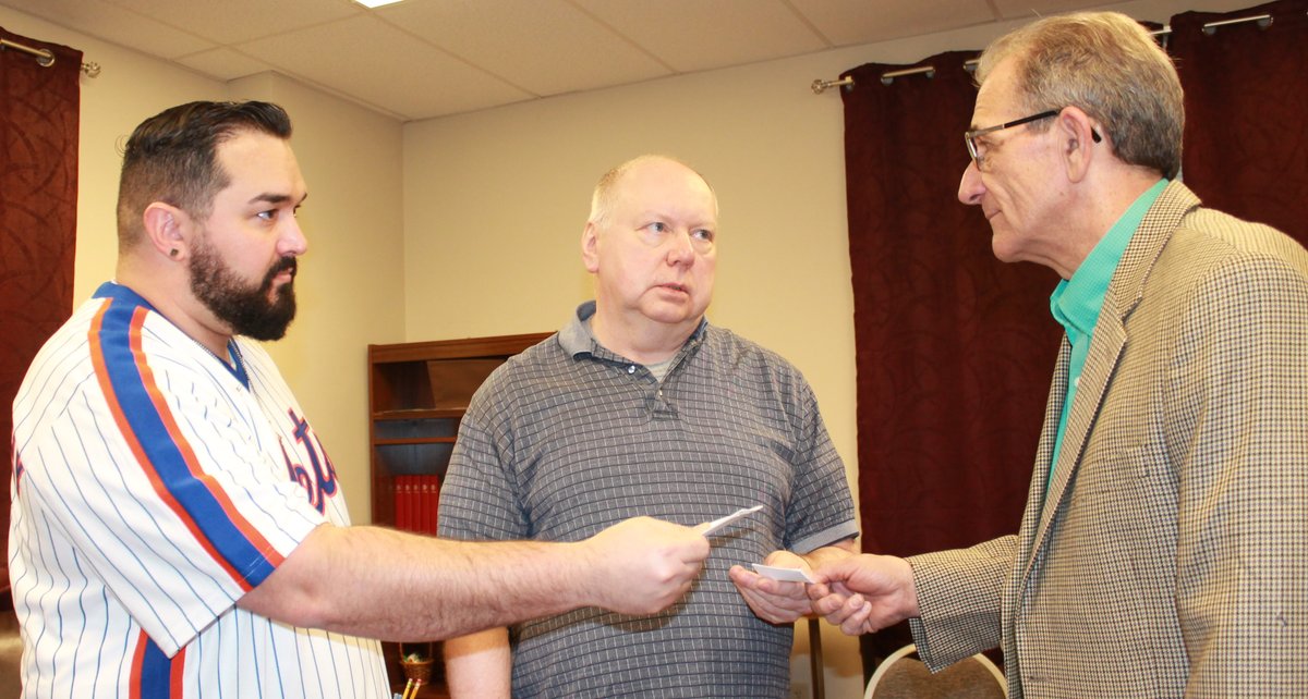 It's opening night for "Twelve Angry Jurors."

Jurors Daniel Dempsey (left) and Steve Reazor hand their ballots to Foreman Dave Renninger. 

Show runs tonight &amp; tomorrow at 7pm with a Sunday matinee at 2pm. Get tickets at the door or at readingcommplayers.com!