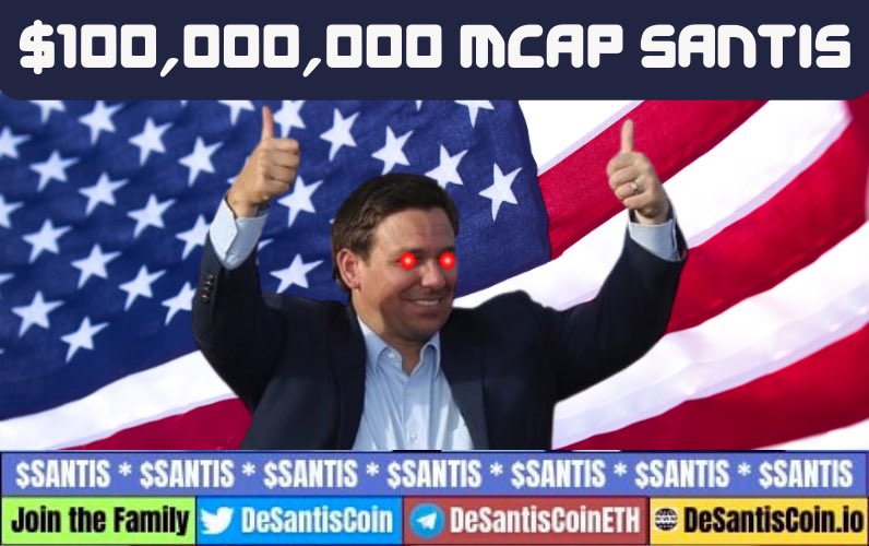 DesantisCoin's tweet photo. 🇺🇸 #Election2024 🇺🇸

$SANTIS community are convinced our mascot Ron DeSantis is greatly undervalued and have projected $100m mcap to be the new floor for #DESANTISCOIN. 🚀

🏦 Current market cap: $500k range. 

The only #PolitiFi memecoin that is also a reflection token, automatically rewarding holders with 100% of transaction fees! 

We observed $Trump, $Biden, $Tucker and other political memecoins that already had their run. #SANTIS the OG which launched May 2023 is next. Don’t even dare to fade this narrative. 

See important links below 👇 

💬 TG - https://t.co/2kfbRueAhK 
🌐 Website - https://t.co/O0riTl6BxF 
📊 Chart - https://t.co/0SELJ1XBwU