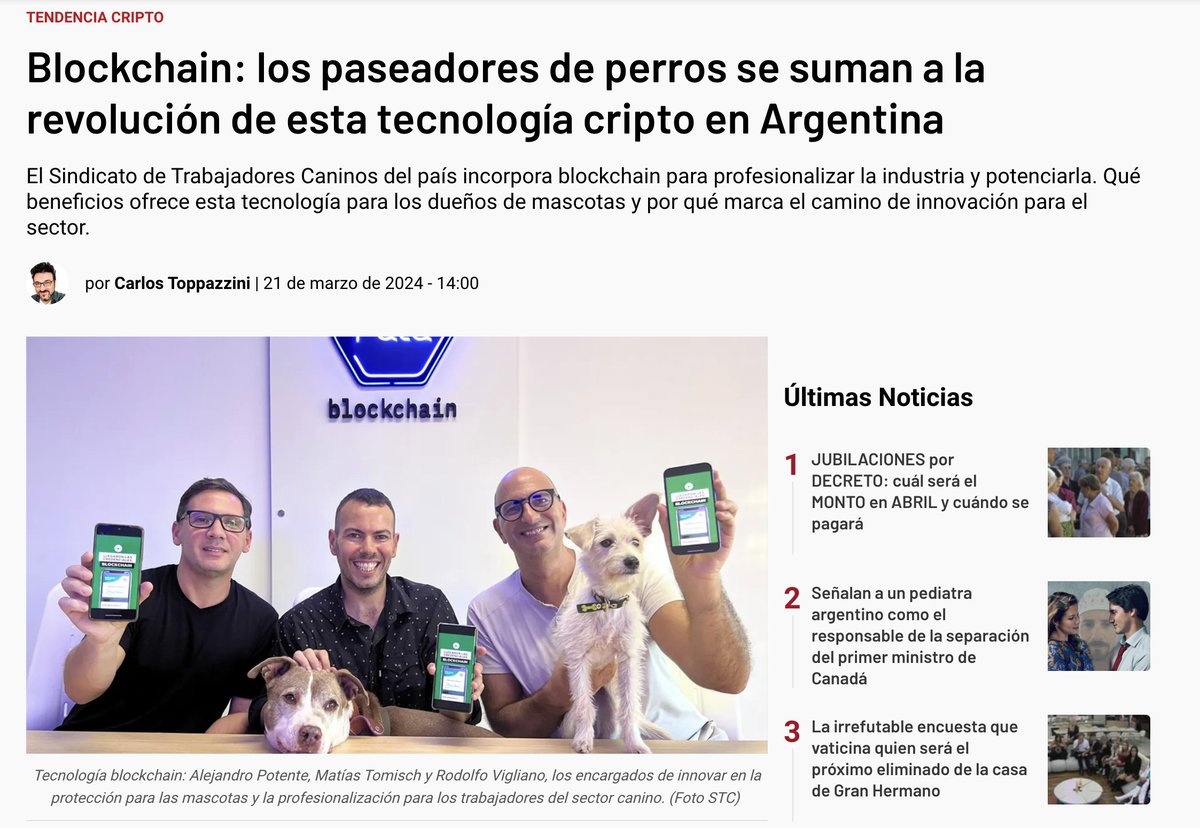maxifirtman's tweet photo. El Sindicato de Trabajadores Caninos del país incorpora blockchain para profesionalizar la industria y potenciarla. https://t.co/d7dgdidYWo