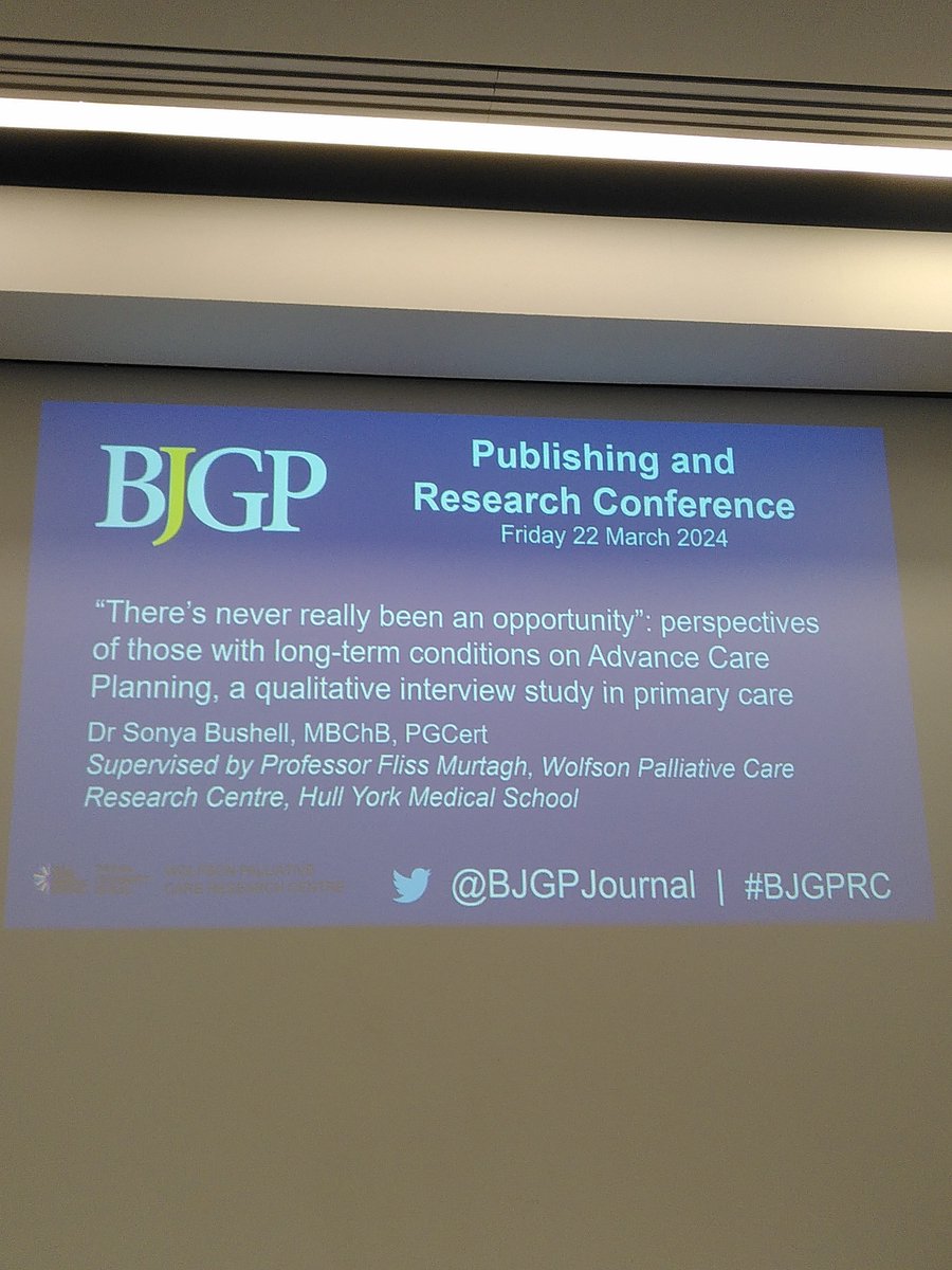 Delighted to present at @BJGPjournal #BJGPRC conference today. How advance care planning is understood differently in different contexts - and how we can signpost and integrate within public health and preventative healthcare. @wolfsonpallcare