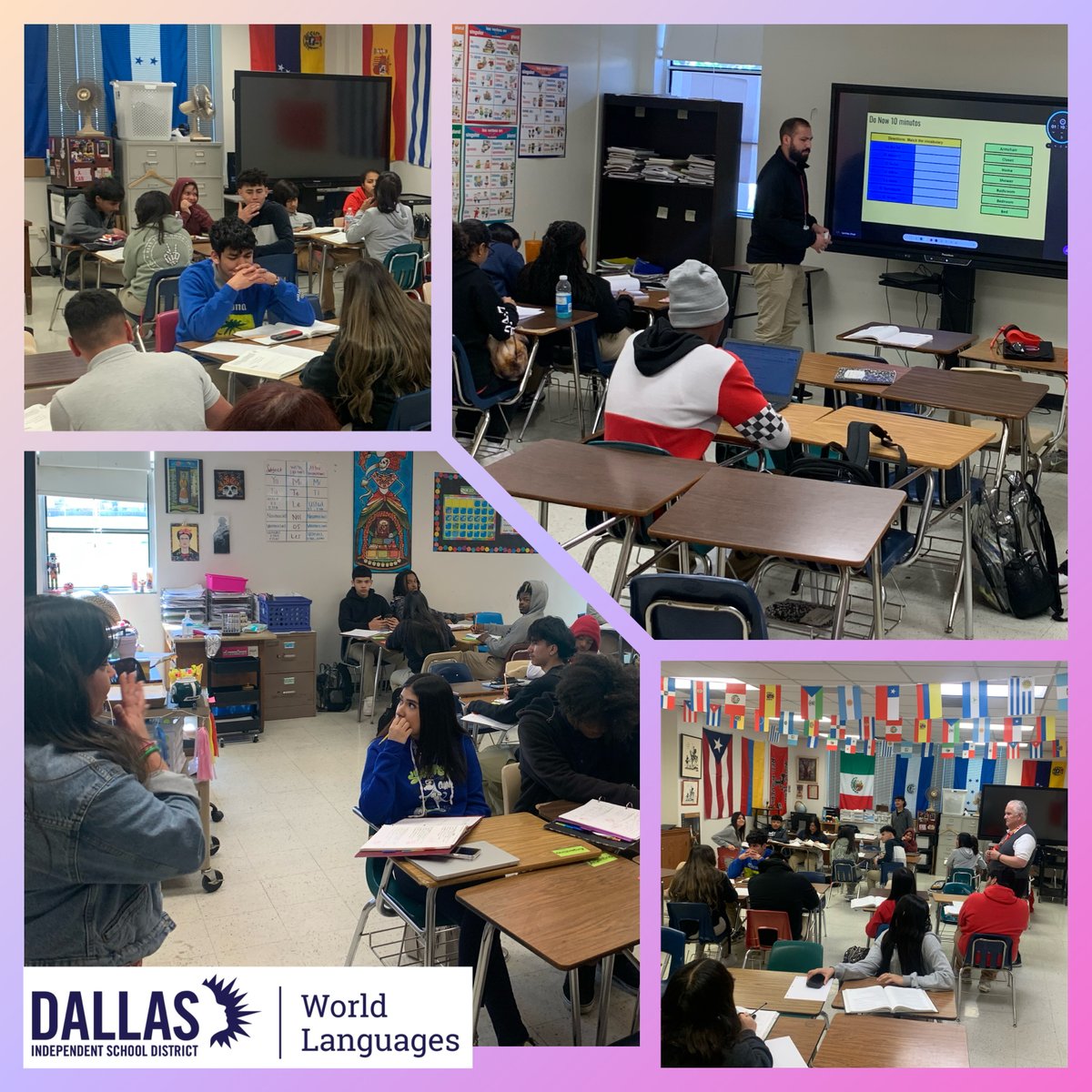 World Languages' Teachers in action at @JFKimball_HS ! Great, exciting and engaging lessons for students getting ready for a bright future growing their linguistic proficiency. Way to go Ms. Armstrong, Mr. Díaz and Mr. Sánchez! #DallasISD #WorldLanguages