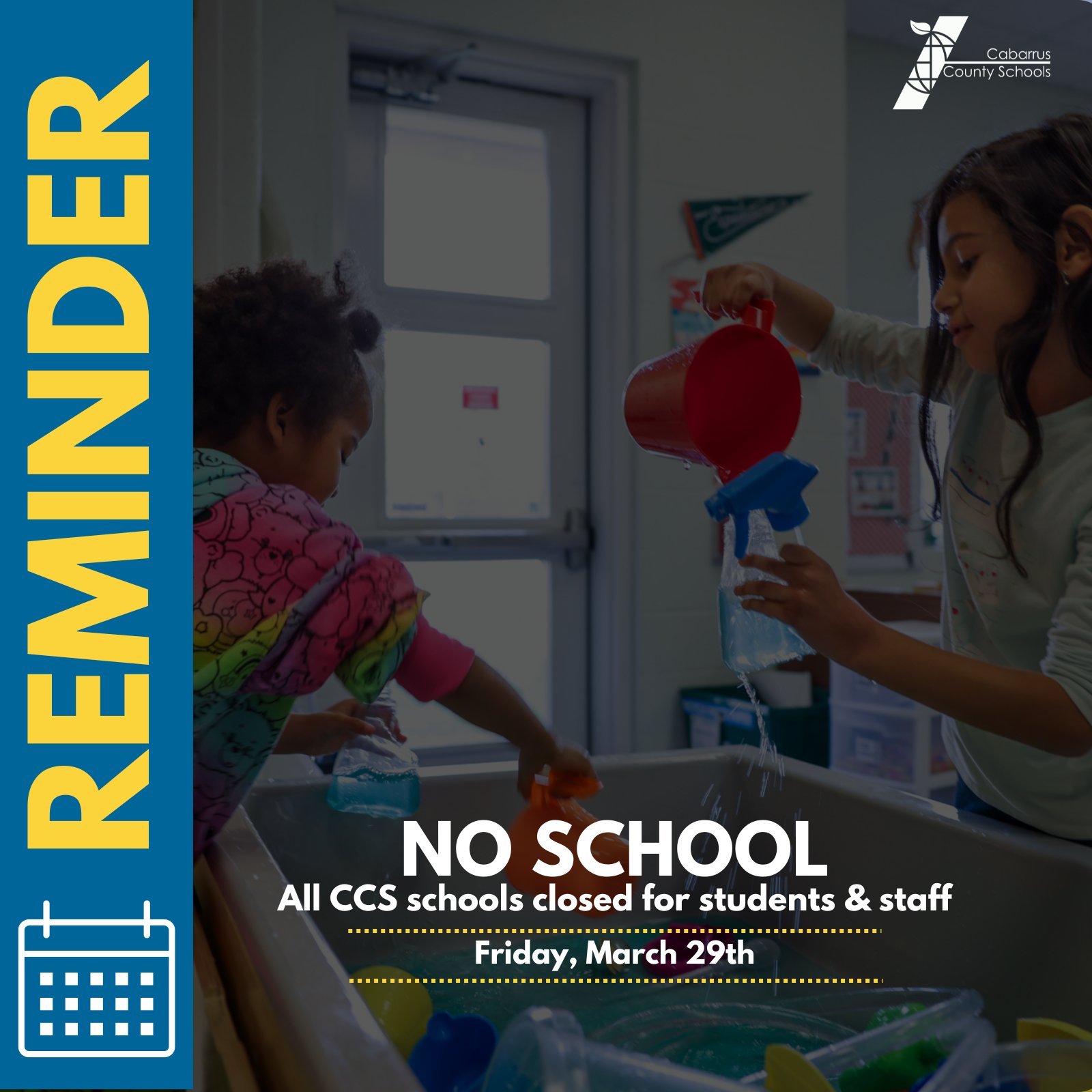 Cabarrus Co. Schools on X: "CCS schools will be closed on Friday, March  29th for Good Friday. Traditional calendar schools & Wolf Meadow will be  out Mon, 4/1 for a staff development