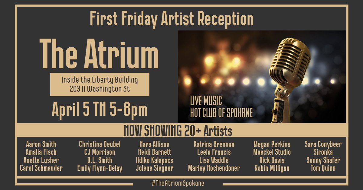 MntTidings's tweet image. The Liberty Building is reviving its legendary First Fridays! Me &amp;amp; 3 others will be live painting. 20+ artists on display. Music by Hot Club of Spokane
Don&apos;t miss out on April 5th!

#Spokane #Spokaneevents #spokaneart #spokanearts @SpokesmanReview @TheInlander