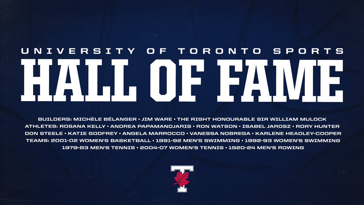 Your 2024 U of T Sports Hall of Fame class! 🎉 Championship dynasties, impactful builders and legendary athletes highlight those to be celebrated on Thursday, May 30, 2024 🗞️: tinyurl.com/5dp2jr3a WE ALL #BLEEDBLUE | #WeAreTO