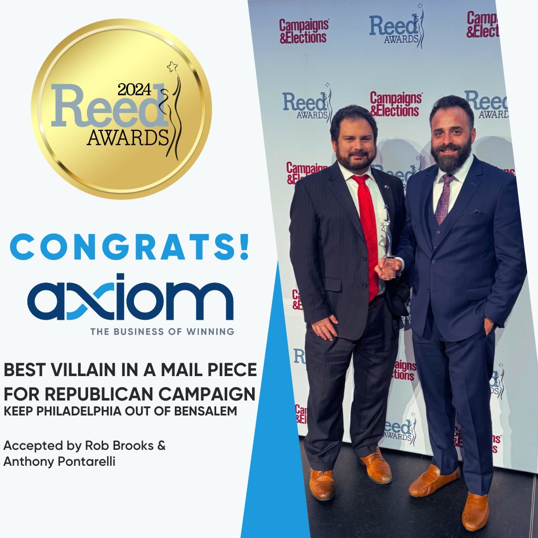 We are honored to accept the 2024 Reed Award for Best Villain in a Mail Piece for Republican Campaign! #thebusinessofwinning #reeds24