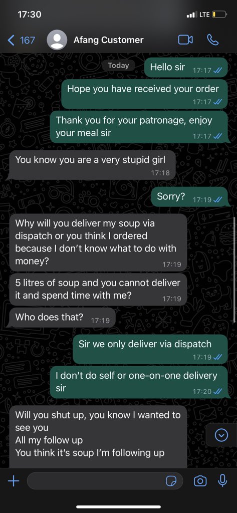 ChiamakaInnoce3's tweet image. So because I’m a young girl that’s into food business, I should go and deliver it myself?
The way ladies are being sexualized in this country ehnnn omo…
See how this man insulted me cos his food was delivered via dispatch and not by me 💔