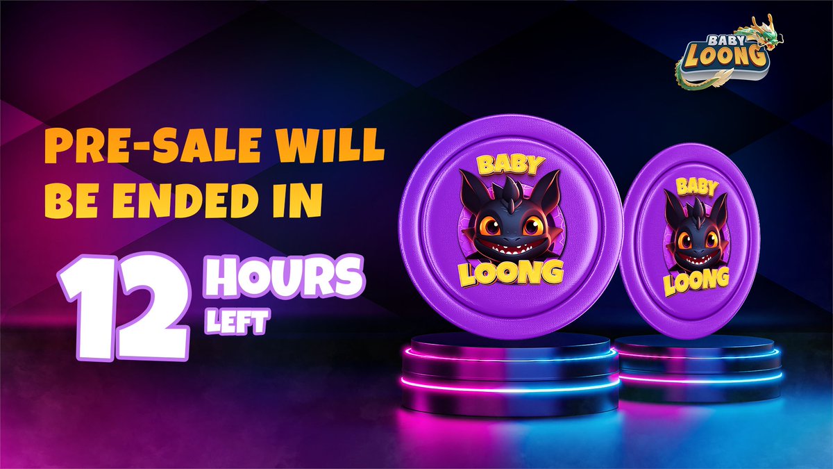 Tick-tock, the clock is counting down! ⏳ Only 12 hours left until the #BabyLoong Pre-Sale closes. Secure your tokens before it's too late and join the digital revolution! 🚀 

#Blockchain #Crypto #NFTs #Web3 #NFTs #Polygon #Matic #Crypto #Countdown #CryptoPreSale #FinalCall