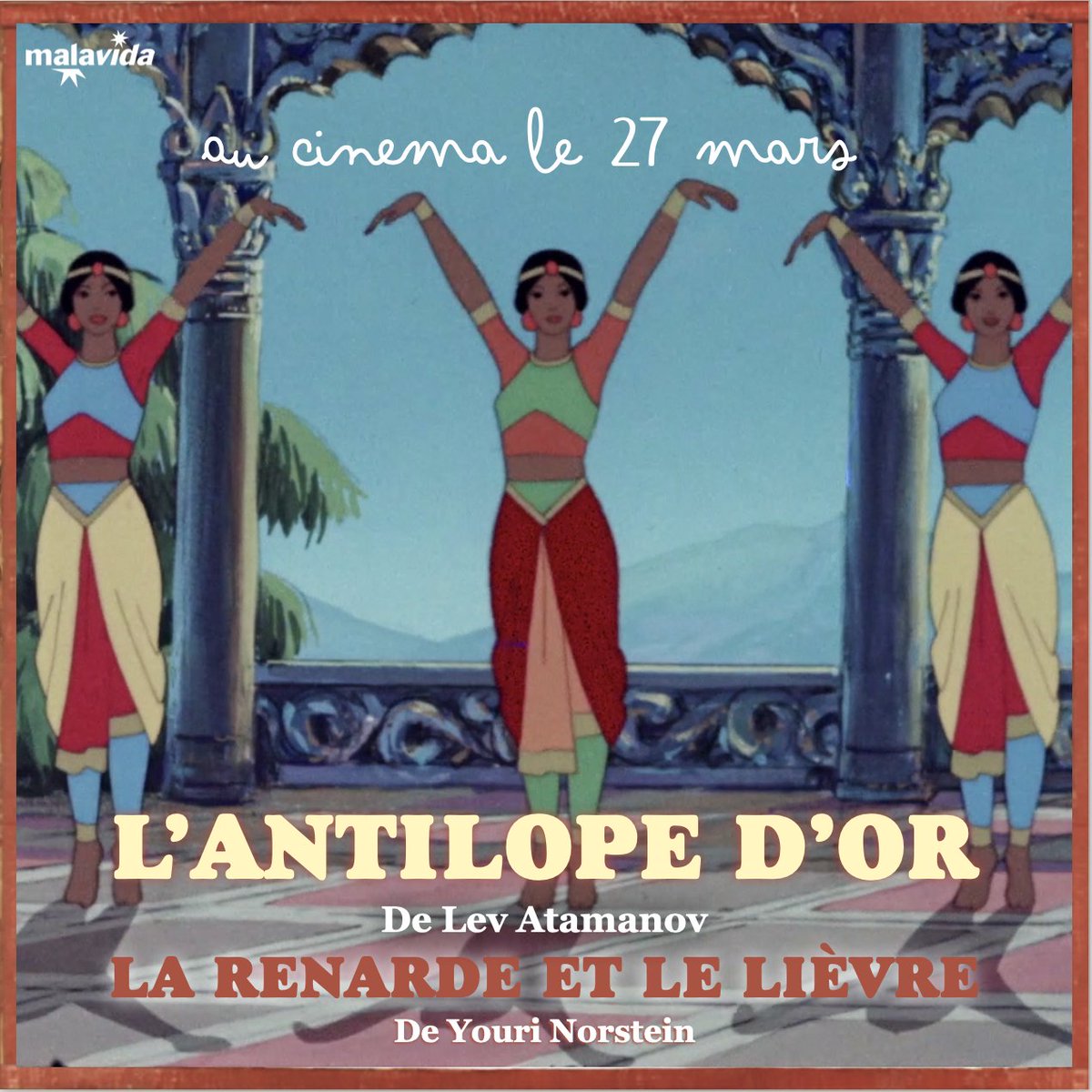 Malavida_Films's tweet photo. De la cabane du Lièvre... au somptueux palais du Maharadjah… 🌅
Des animaux du folklore russe à ceux de la mythologie indienne... 🌿

 …Découvrez L’ANTILOPE D’OR, LA RENARDE ET LE LIÈVRE : les films cultes de Youri #Norstein et Lev #Atamanov, AU CINÉMA LE 27/03 📆

DÈS 4 ANS💫 https://t.co/9k9gXu0jN9
