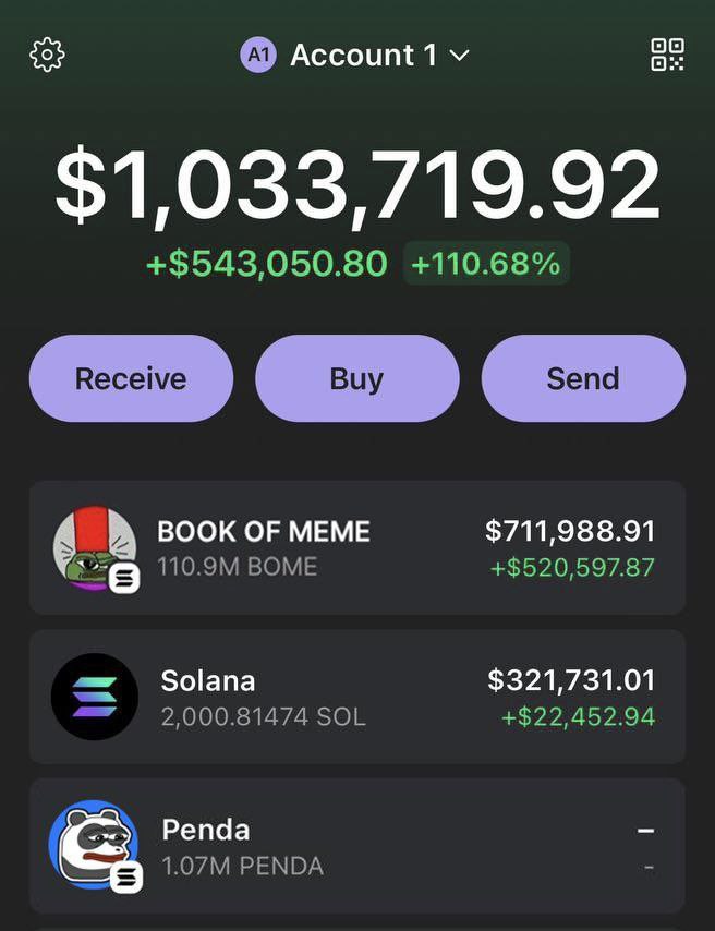 I FINALLY made over $1,000,000, which was my ultimate goal 🙏 I will change someone's life sending 200 $SOL (~$40,000) Just like, retweet and comment address Random winner in 24hrs. Many people keep asking me for my next play, I just put 10 SOL into the @Penda_Solana