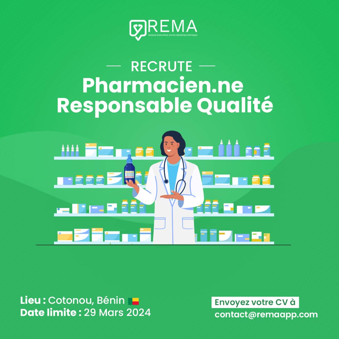 sedric_degbo's tweet photo. REMA recrute pour le développement de ses activités B2B, un(e) Pharmacien(ne) Responsable Qualité, n'ayant pas encore d'engagement administratif. Veuillez nous contacter, si vous avez un intérêt pour le poste. Merci. https://t.co/VCRZgHxkrl