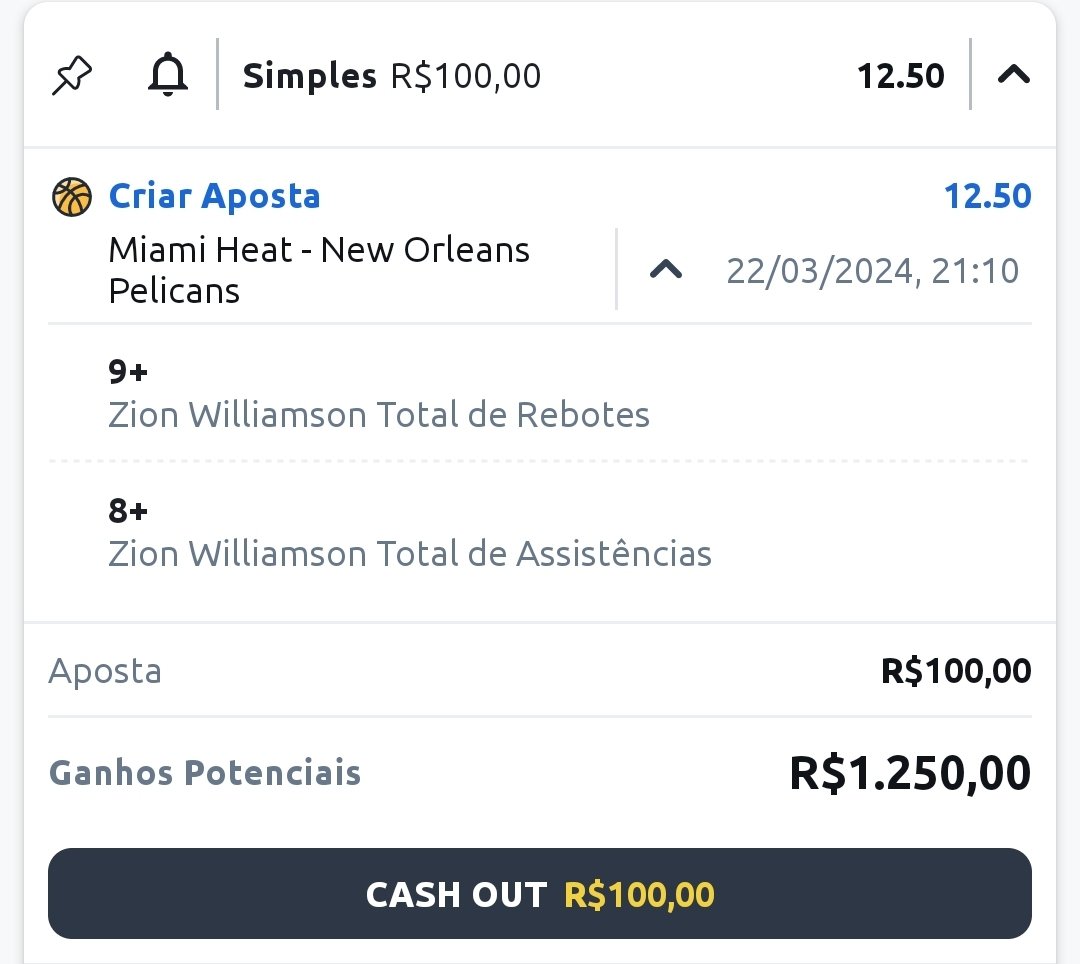 ▫️Hoje eu estou fechado com meu menino Zion!

Pelicans vem com uma sequência absurda e infelizmente Ingram machucou ontem, logo, Zion vai ter que resolver. 

Esse mlk saudável é um tanque!

CHAMA ESSA FORRA! 🔥✅️🏀

Se bater temos sorteio de pix para vocês!