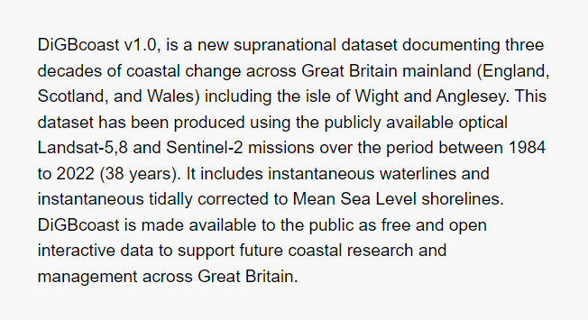 owenboswarva's tweet image. Digital Great Britain coastlines (DiGBcoast v1.0): a dataset of the coastline position of Great Britain from 1984 to 2022 data.gov.uk/dataset/bfed74… big new spatial dataset from @BritGeoSurvey et al #geospatial #remotesensing #eodata #opendata (OGL)