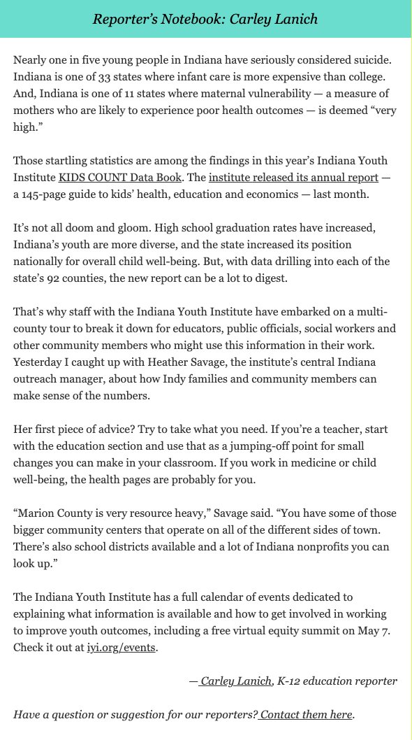 Carley Lanich on X: "Last month, @Indiana_Youth released their 2024 KIDS  COUNT Data Book which is a treasure trove of info on kids' health, wellness  & education. But, it's a little overwhelming!