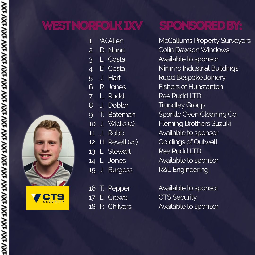 📣 Team News! Heres this weeks 1XV travelling to Wisbech on Saturday. Show your support and join them for a 3pm kick off. 

#upthewest