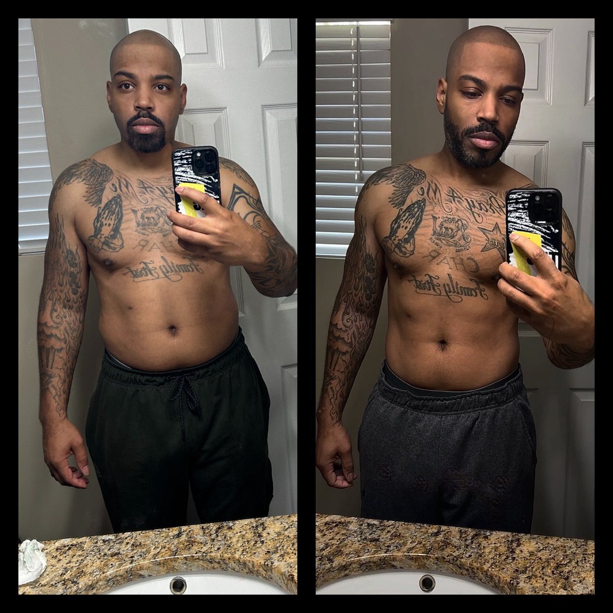 As I got older that baby daddy body on the left had me in a chokehold for a min 😅 but you gotta trust the process 💪🏾 #HealthyHabits #BigFlex #leanmuscle #rawkombucha