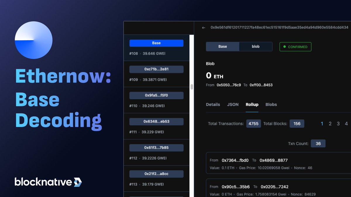 blocknative's tweet photo. Real-time @base batch decoding is now ✨ live ✨ . 

Developers can now provide a smoother L1<>L2 experience, enhance visibility into mempool events, and troubleshoot issues quickly.

Example decoded Base batch here: https://t.co/NHkmRTCKzw