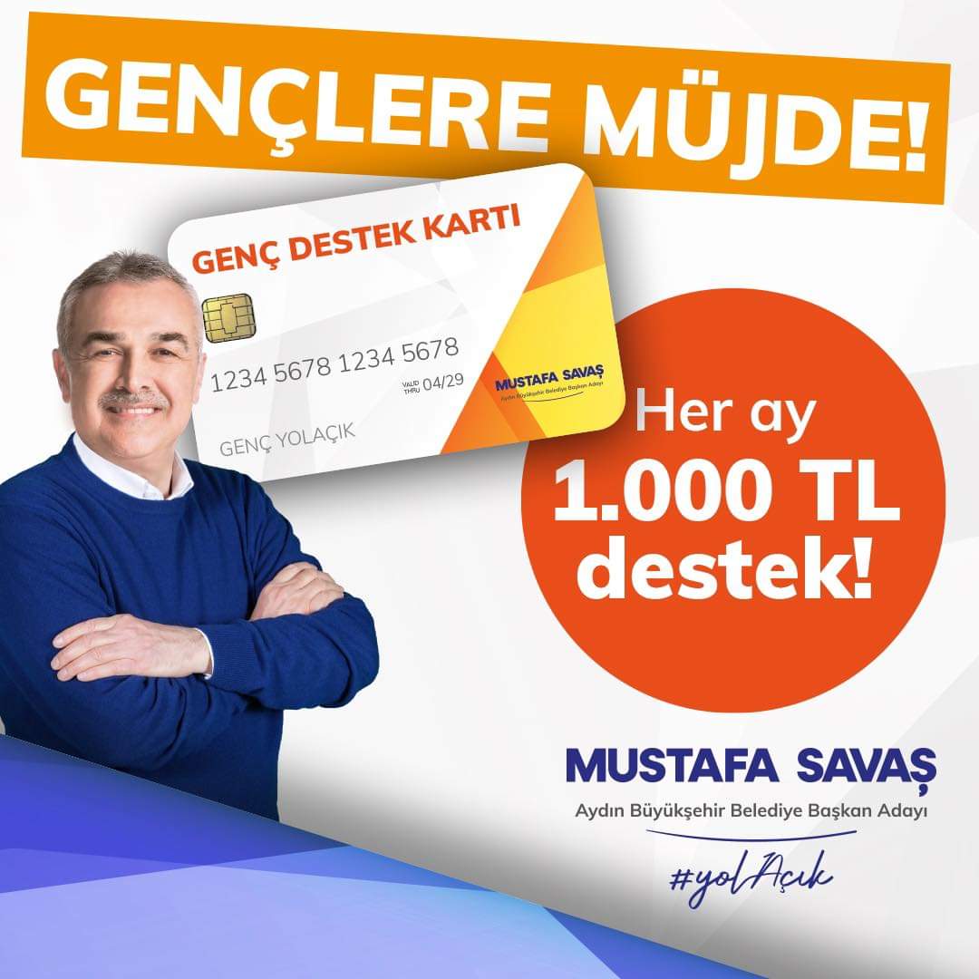 Gençlere Müjde!

Genç Destek Kartı’mızla her ay üniversiteli gençlerimize 1.000 TL destek veriyoruz.

Aydın için #yolAcik