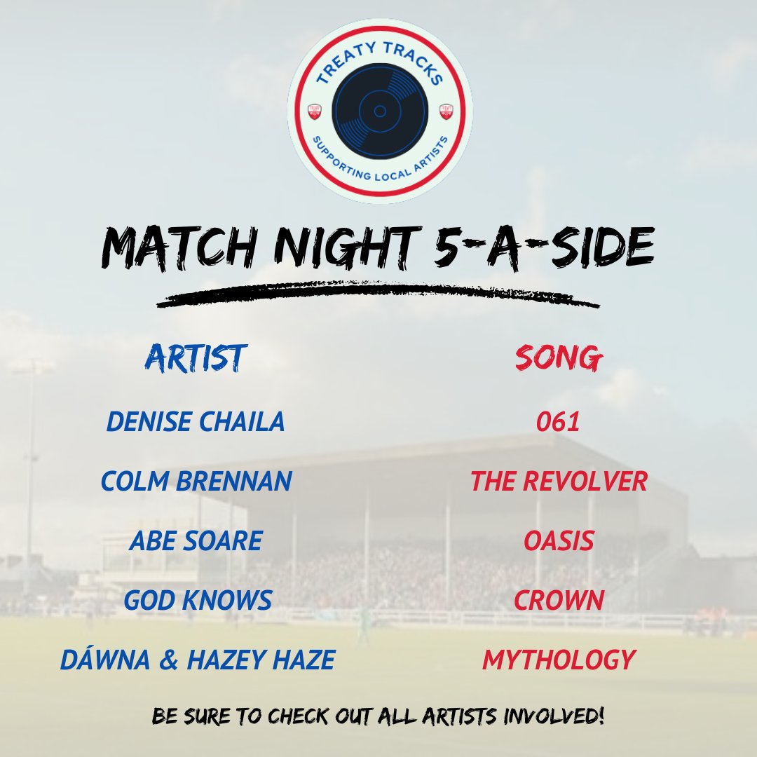 TreatyUnitedFC's tweet image. 𝙈𝙐𝙉𝙎𝙏𝙀𝙍 𝘿𝙀𝙍𝘽𝙔 𝙋𝙇𝘼𝙔𝙇𝙄𝙎𝙏 🕺

Check out the five artists featured in tonight's Treaty Tracks! Head into the ground early and listen out for the songs featured!

Tickets for tonight's game are still available at treatyunitedfc.com/tickets