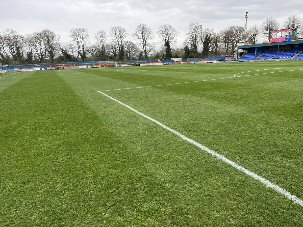 LawnEssex's tweet photo. RBMS greening up nicely after an application of @ICL_Turf CRF fertiliser a couple weeks back. Cut lined and ready for a big day with table toppers @YTFC. @braintreetownfc. #nofilterrequired https://t.co/Ug97E9H8lu