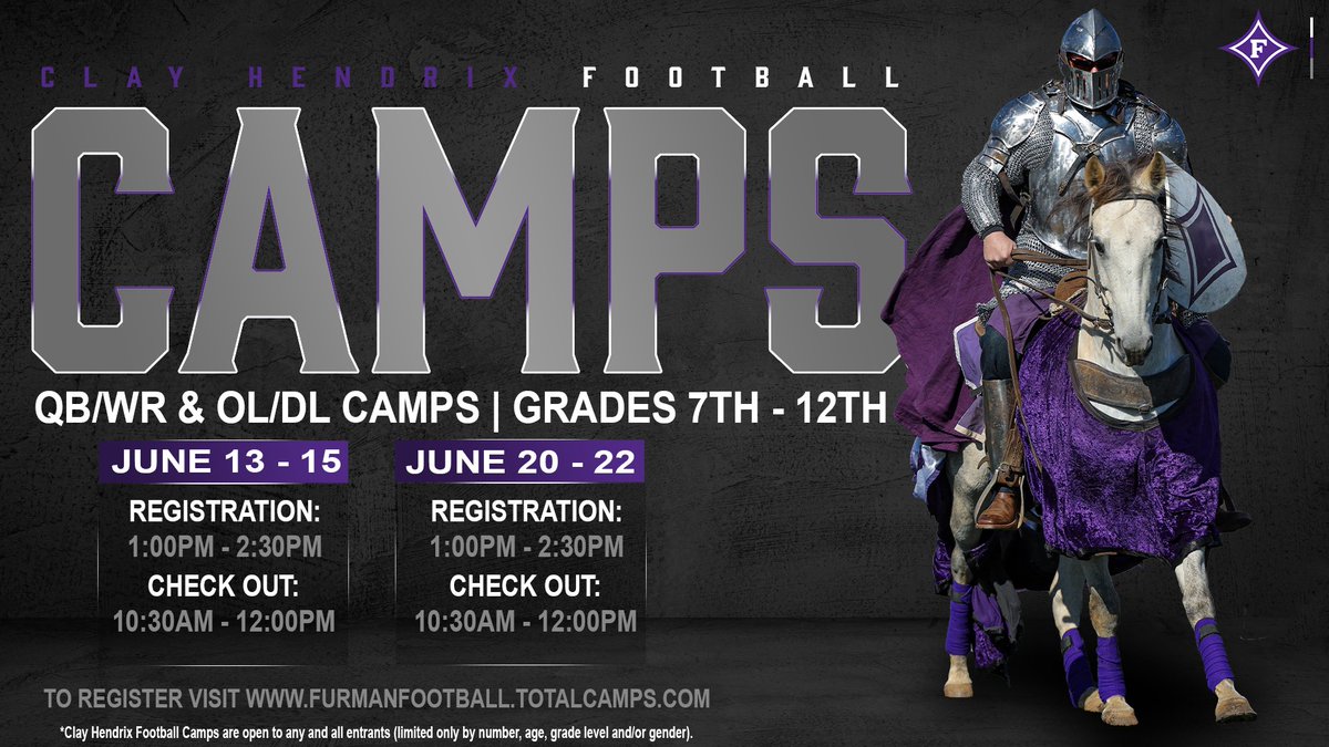 🚨Attention HS/MS Coaches🚨 ✅ 6 Practices ✅ Opportunities to compete ✅ Instructional Football Camp ✅ Discounts of 5+ from same school 🔗 - furmanfootball.totalcamps.com/shop/EVENT