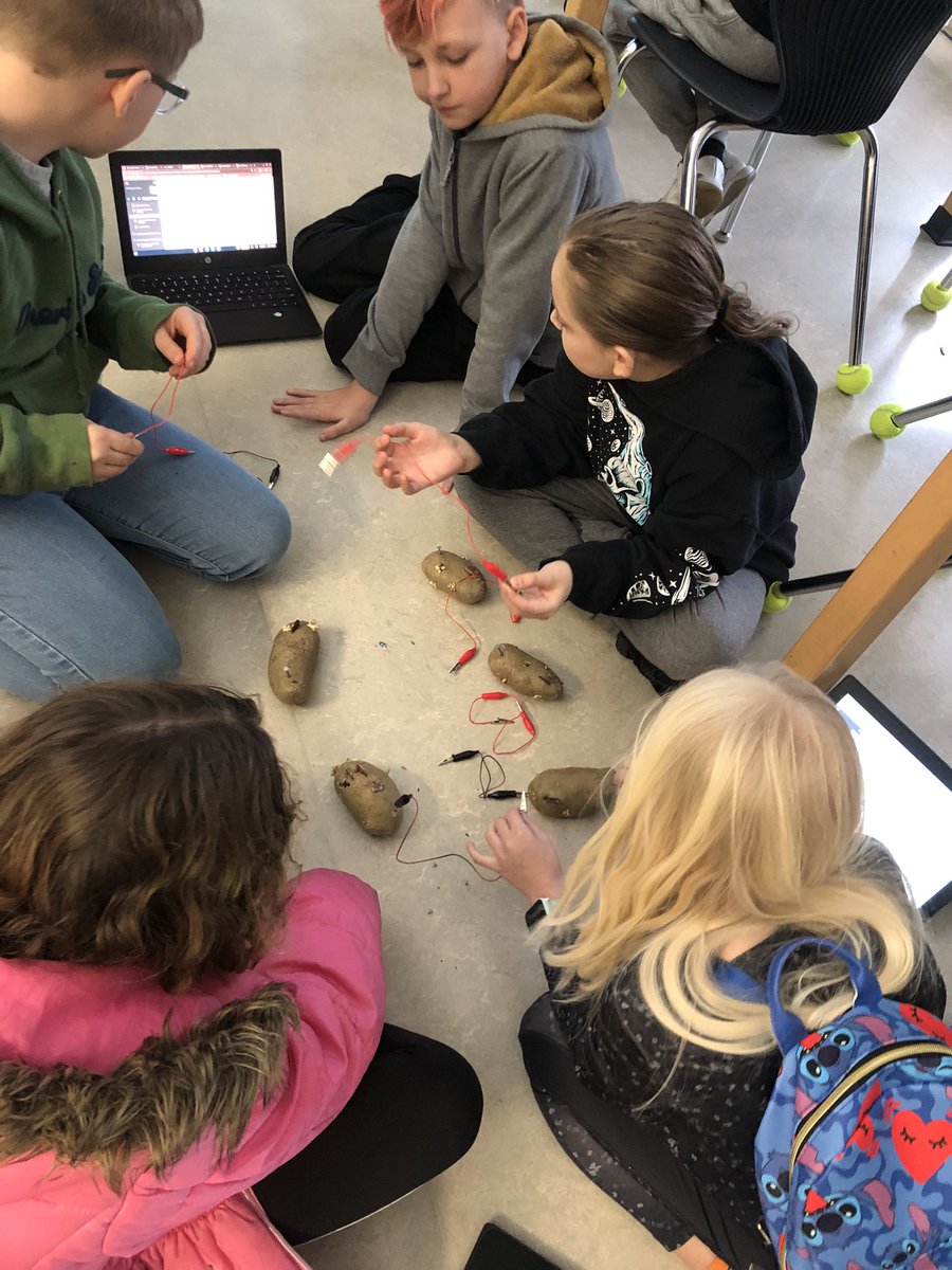 CaywoodSTEAMlab's tweet image. Learning about energy transfer this week in 4th! Testing Solar Energy, Potato Batteries, and Hand crank generators! @pltworg #pltwlaunch