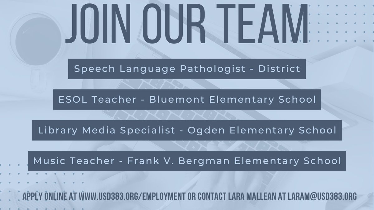Come join our team! #THE383
usd383.tedk12.com/hire/index.aspx