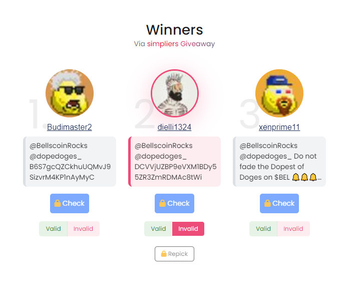 BellscoinRocks's tweet photo. GM #Bellscoin Rockers!

Here are the winners for the Dope Doges WLs!

https://t.co/7XlObb2FWQ

Unfortunately, we didn't set substitutes while drawing the winners and one is invalid so we'll redraw.

Last WL winner will be picked in 24 hrs, drop your Bells addresses below 👇 Go!! https://t.co/H27apMwbKV