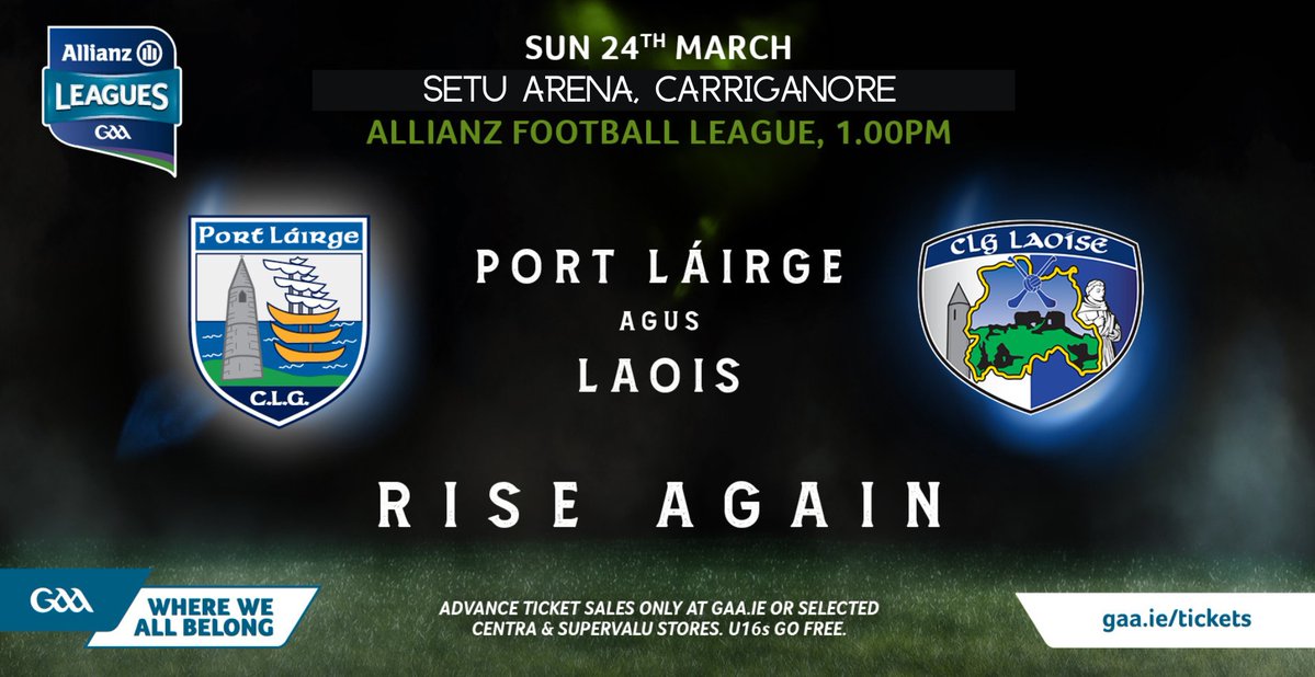 Allianz Football League - Rd 7

📅 Sunday 24th March
🏟 SETU Arena, Carriganore
🕐 1pm

Ticket sales online only:
am.ticketmaster.com/gaa/fbwaterfor…

List of the active stores attached where people can buy or online.
gaa.ie/tickets/where-…