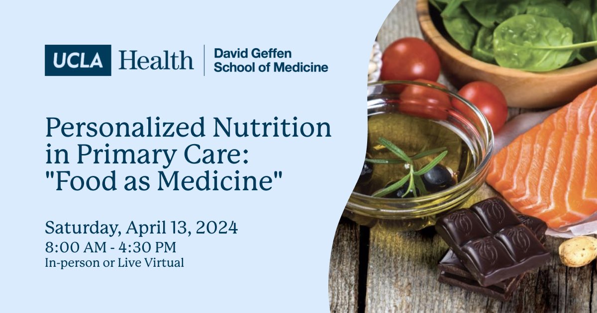 Join us for a 1-day CME course designed to equip healthcare professionals with cutting-edge tools and knowledge to revolutionize #PersonalizedNutrition in patient care. Discover how #FoodisMedicine. Register today: bit.ly/3UMLiiP
#UCLA #DGSOM #UCLAHealth