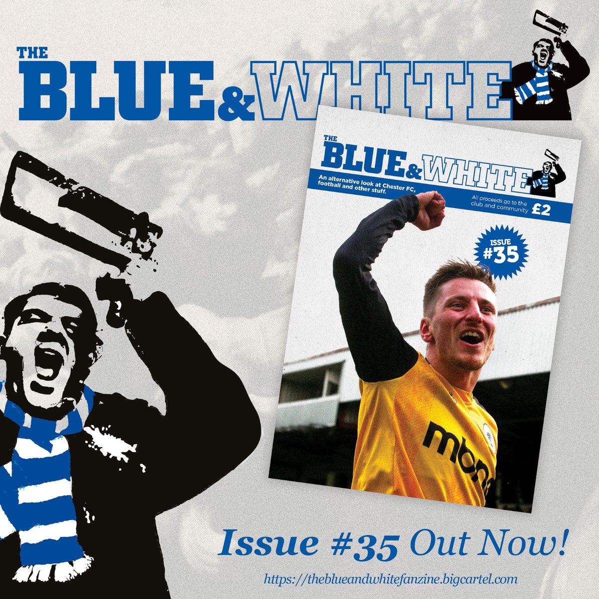 BlueandWhiteCFC's tweet photo. Issue 35 of the fanzine is out tomorrow. Pick it up at the ground for £2 or buy it online here - https://t.co/beBny9yhAB https://t.co/GVeGCdhiC9