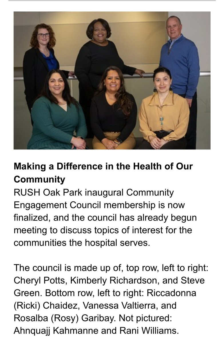 So honored to be a part of the RUSH Oak Park Community Engagement Council!