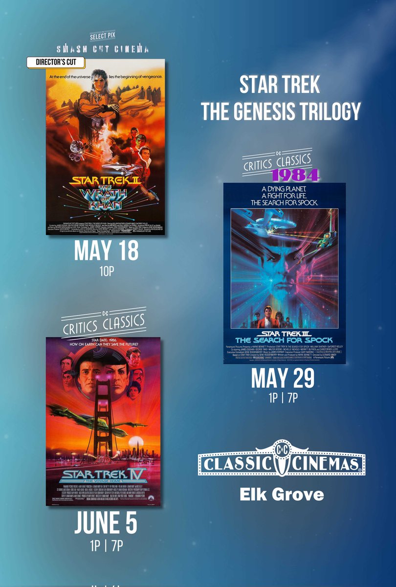 If you are a fan of #StarTrek movies, you should come to Chicago in May. classiccinemas.com/events/star-tr…