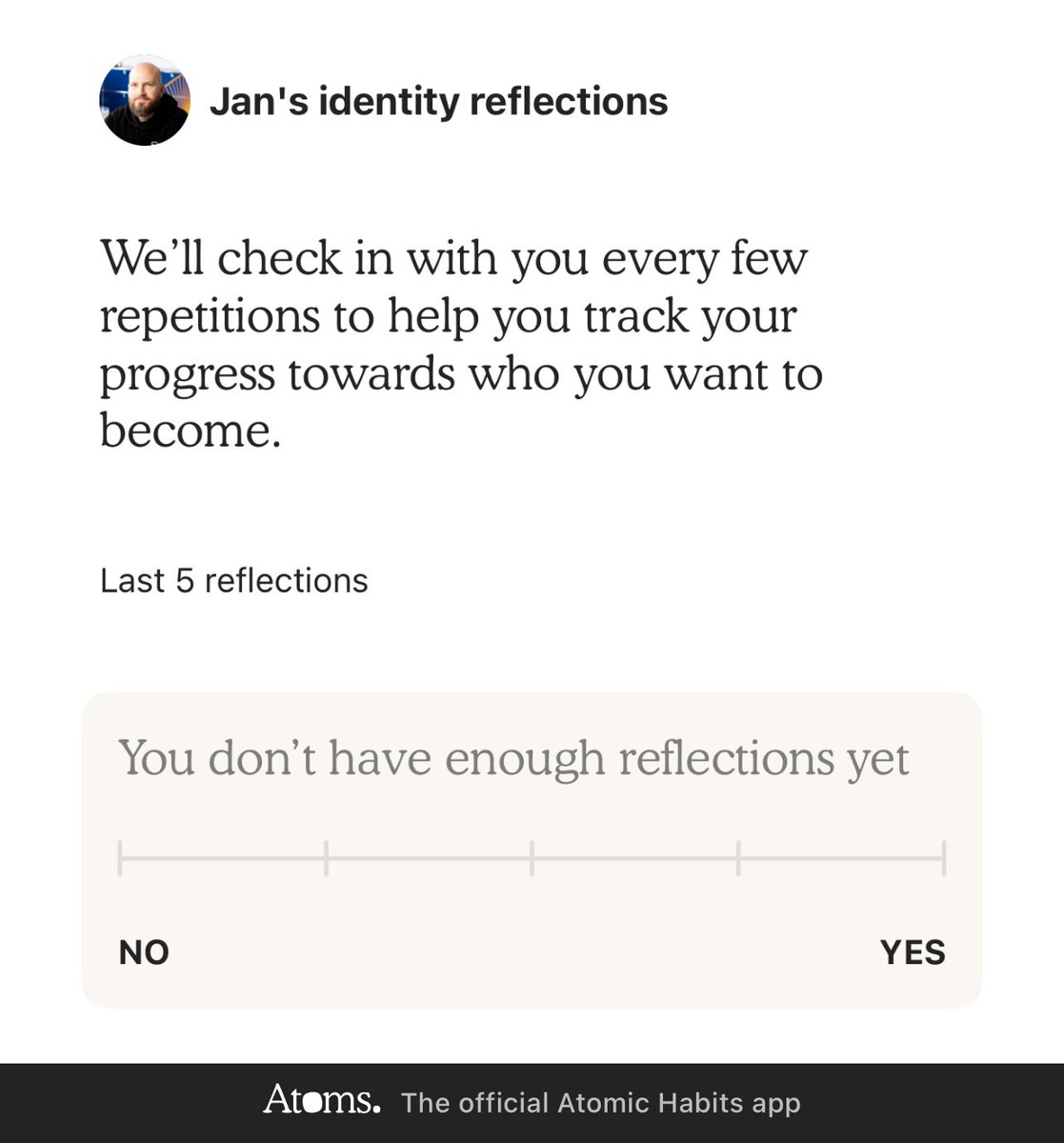 ⁦<a href="/JamesClear/">James Clear</a>⁩ heads up, there should be no “share” option for this. 😅

Great app though, I love it!