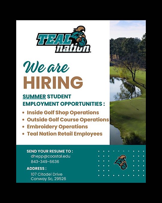 New hours of operation for the Broadway at the Beach location! We are also hiring CCU students for the summer, so make sure to apply! #ccusoon #coastalcarolinauniversity #shoptealnation