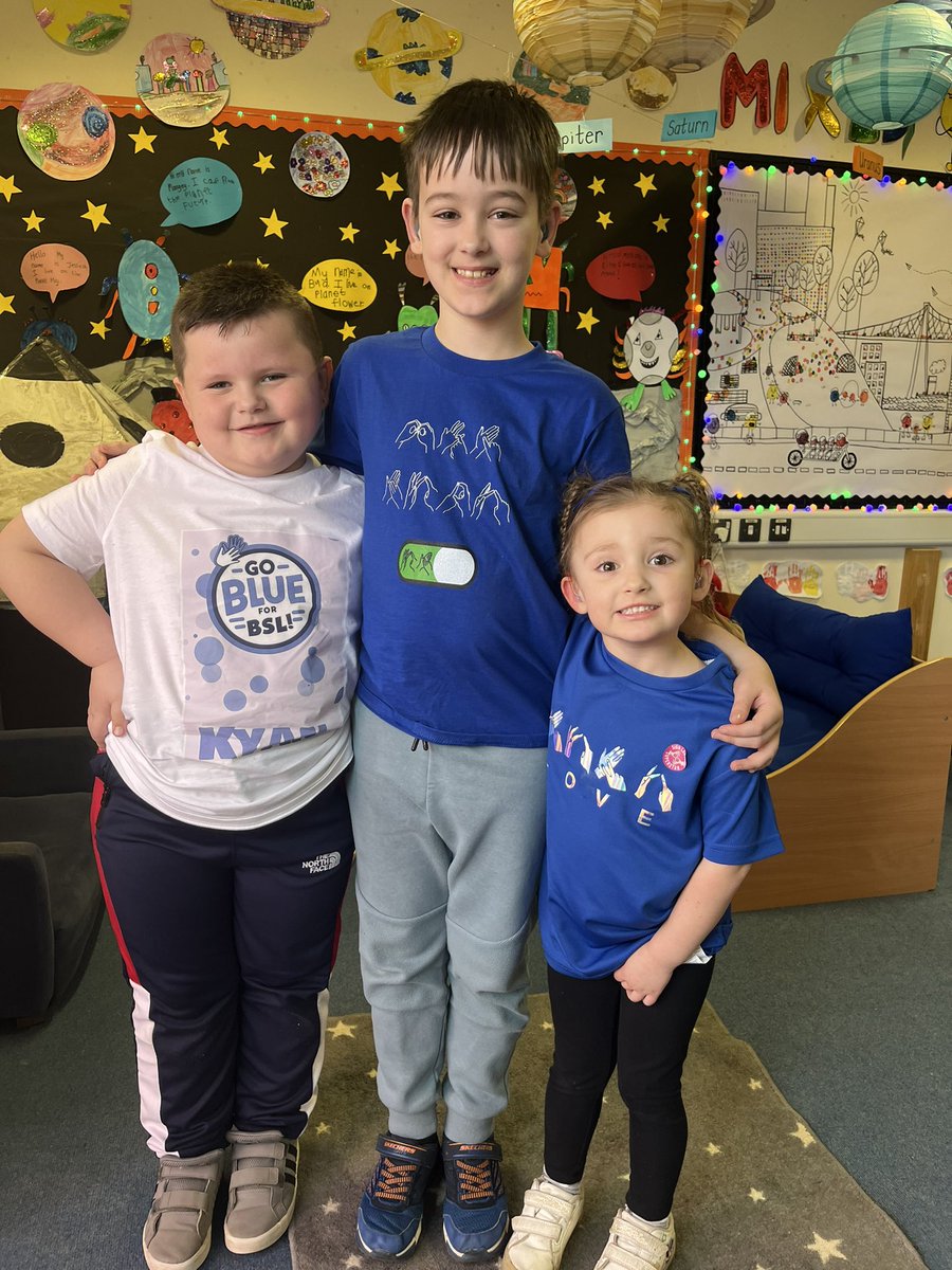 deaf_superpower's tweet photo. Sign Language Week 2024. 
A brilliant week. The children have all embraced it. #GoBlueforBSL #NDCS @llwyncrwn https://t.co/eFrB8YLaIm
